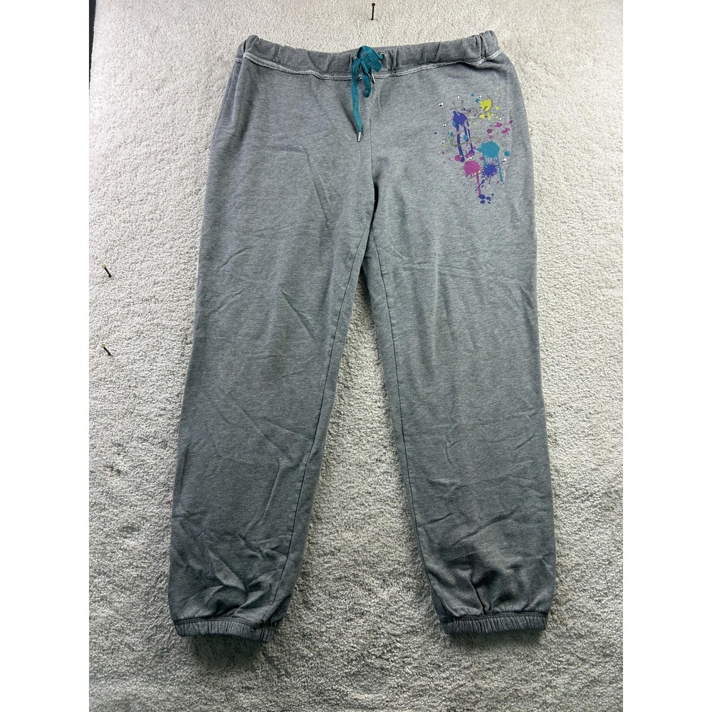 Hard Candy Pants Girls XL 15-17 Gray Jogger Sweatpants‎ Drawstring Studded Paint
